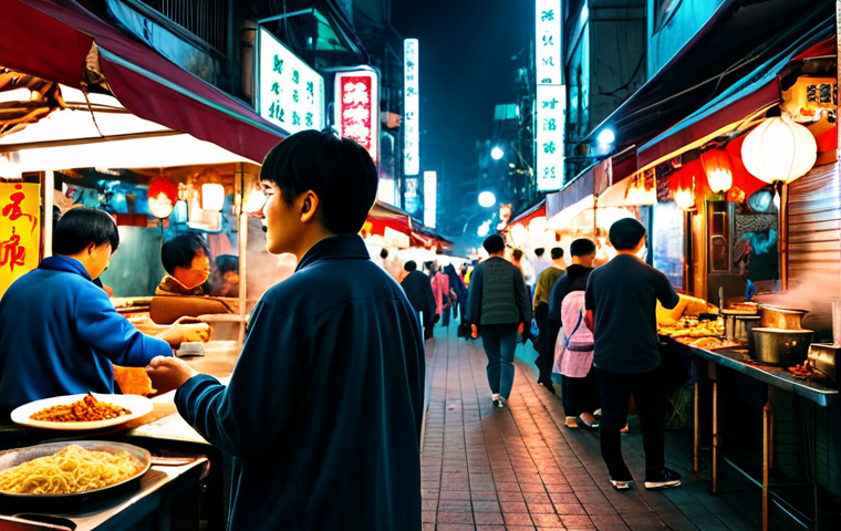 A professional traveler, fully clothed in modest, appropriate attire, stands amidst the vibrant energy of a Taiwanese night market. Colorful neon signs illuminate bustling street food stalls, with steam rising from delicious dishes and a blurred background of diverse people. The scene captures the lively, authentic atmosphere of a cinematic urban adventure, rendered with professional photography, cinematic lighting, and high detail. Perfect anatomy, correct proportions, natural pose, well-formed hands, proper finger count, natural body proportions, safe for work, appropriate content, fully clothed, modest, family-friendly.