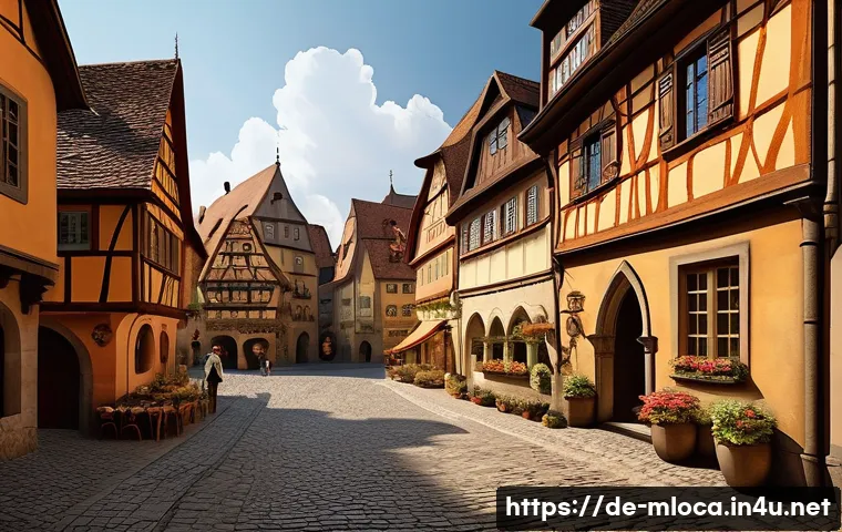 하울의 움직이는 성 영감 받은 장소 - A picturesque medieval European town inspired by Rothenburg ob der Tauber, featuring narrow cobblest...