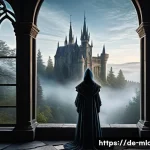 해리포터 영화 속 장소 - A majestic medieval castle inspired by Gothic architecture, featuring tall spires, intricate stone c...