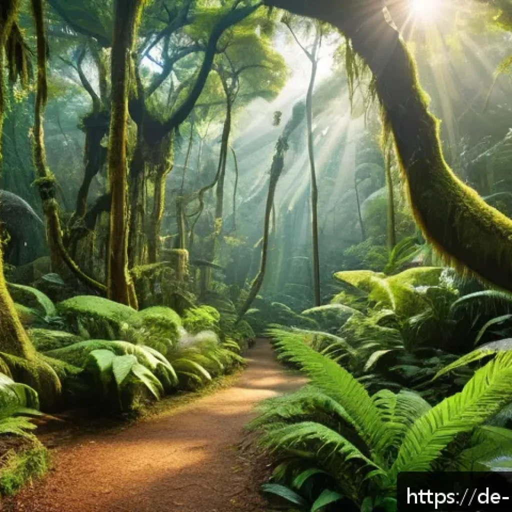 아바타 영화 속 실제 장소 - A vibrant Southeast Asian rainforest scene at early morning light, dense lush green foliage with exo...