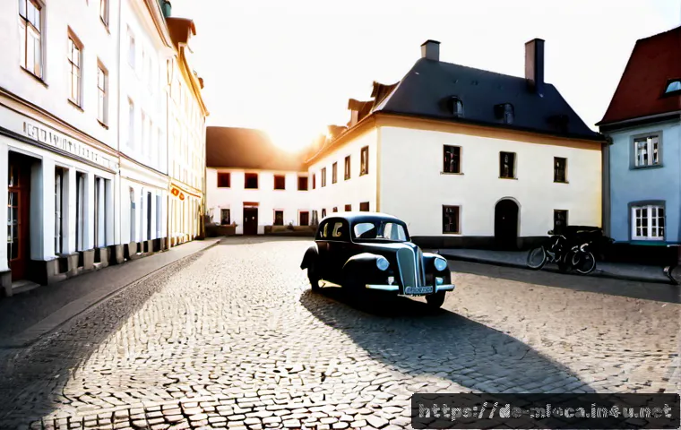 타란티노 영화 촬영된 곳 - Photorealistic wide view of a historic European film studio backlot near Berlin, reconstructed 1940s...